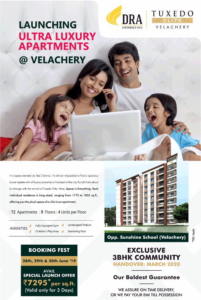 Avail special launch offer Rs 7295 per sqft at DRA Tuxedo Elite in Chennai